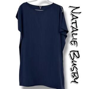 New Natalie Busby Navy Flutter Dress Lagenlook Capsule Minimalist Womens Sz M